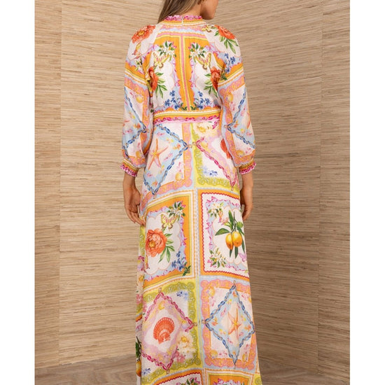 Young Ideas/Henmores - Lakelynn Plant Print Belted Midi Dress - Orange Multi - S