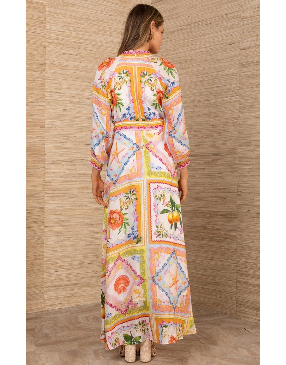 Young Ideas/Henmores - Lakelynn Plant Print Belted Midi Dress - Orange Multi - S