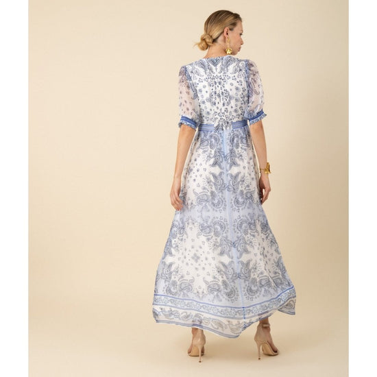 Young Ideas/Henmores - Lillan Paisley Panelled Midi Dress - White Blue - S
