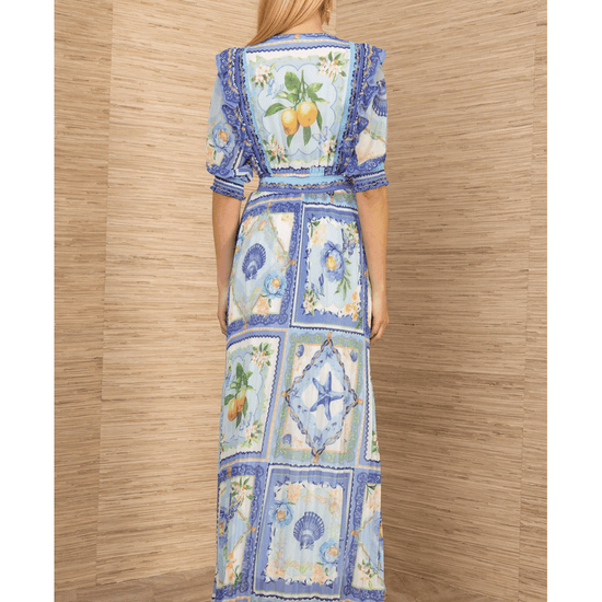 Young Ideas/Henmores - Lovisa Lemon V Neck Pleated Midi Dress - Blue - S