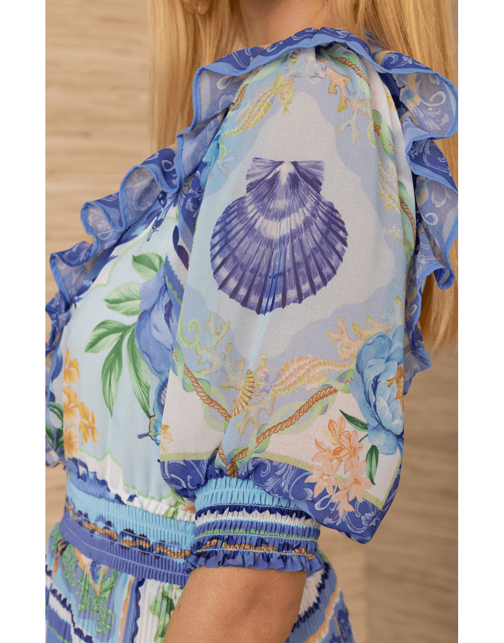 Young Ideas/Henmores - Lovisa Lemon V Neck Pleated Midi Dress - Blue - S