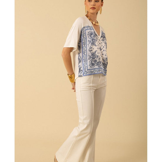 Young Ideas/Henmores - Margo Paisley Graphic T-Shirt - White Blue - S