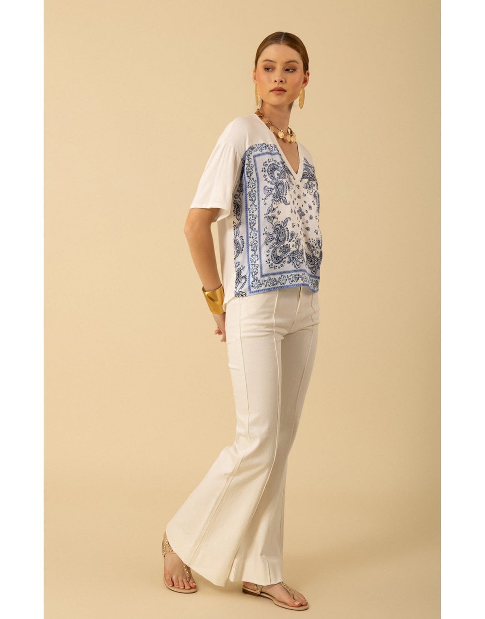 Young Ideas/Henmores - Margo Paisley Graphic T-Shirt - White Blue - S