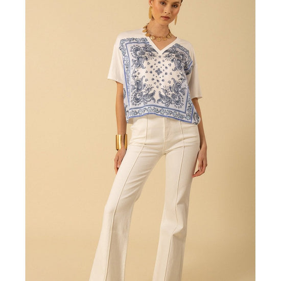 Young Ideas/Henmores - Margo Paisley Graphic T-Shirt - White Blue - S