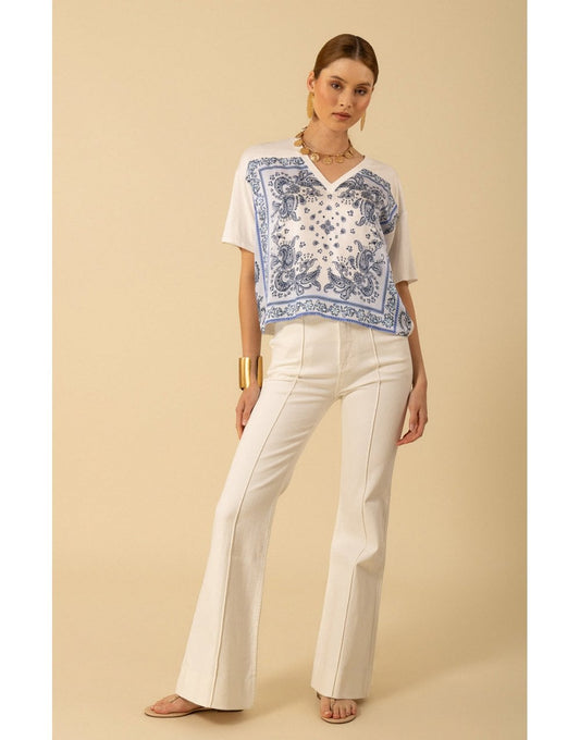 Young Ideas/Henmores - Margo Paisley Graphic T-Shirt - White Blue - S