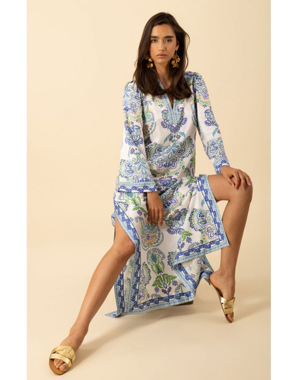 Young Ideas/Henmores - Sarlyah Paisley Side Split Tunic Dress - White Blue - S