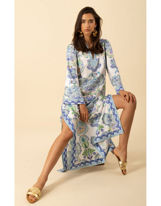 Young Ideas/Henmores - Sarlyah Paisley Side Split Tunic Dress - White Blue - S
