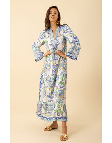 Young Ideas/Henmores - Sarlyah Paisley Side Split Tunic Dress - White Blue - S