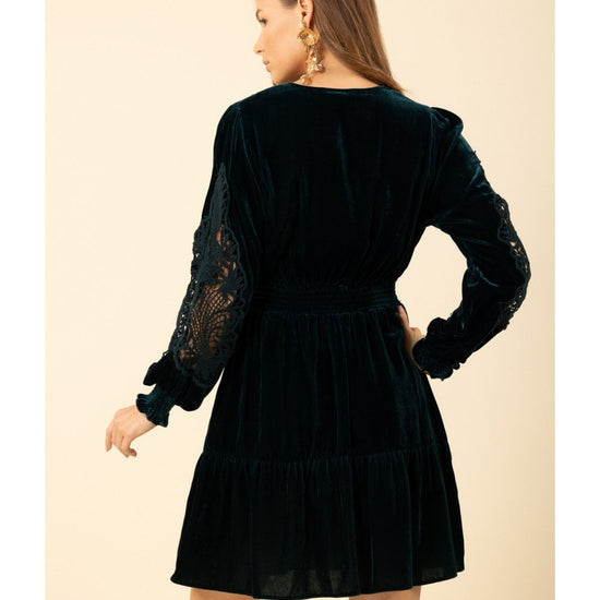 Young Ideas/Henmores - Sleeve Embroidered Velvet Dress - Emerald - S