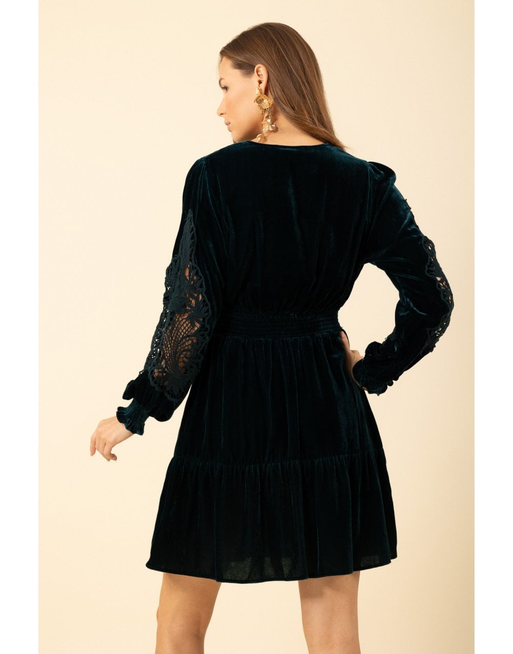 Young Ideas/Henmores - Sleeve Embroidered Velvet Dress - Emerald - S