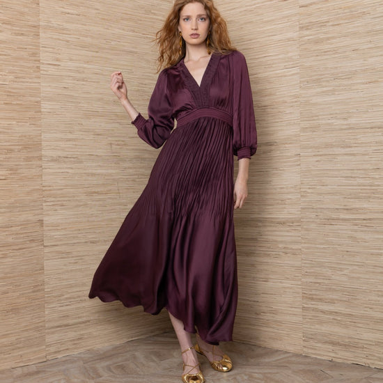 Young Ideas & Henmores -Yamileth Charmeuse Dress -Plum -S