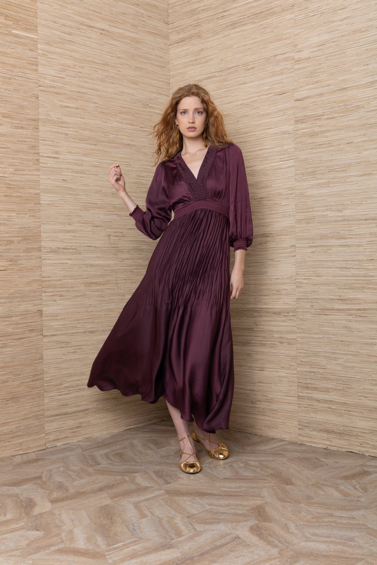 Young Ideas & Henmores -Yamileth Charmeuse Dress -Plum -S