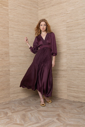 Young Ideas & Henmores -Yamileth Charmeuse Dress -Plum -S