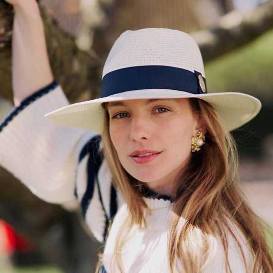 Young Ideas & Henmores - Hemley Two - Tone Ribbon Hat - Cream/Navy - S