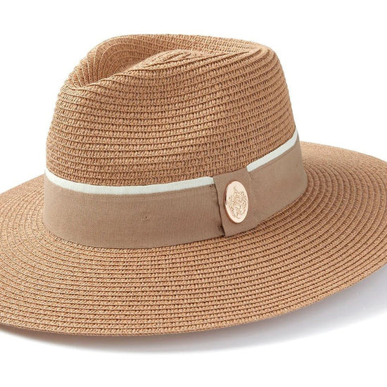 Young Ideas & Henmores - Hemley Two - Tone Ribbon Hat - Natural/Fawn - S