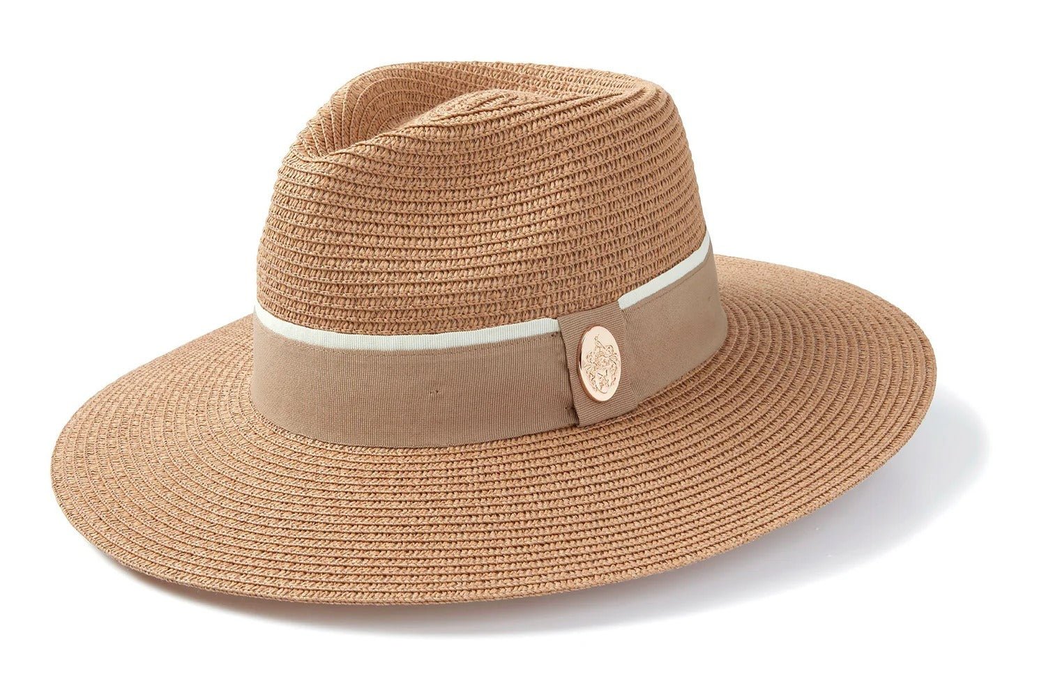 Young Ideas & Henmores - Hemley Two - Tone Ribbon Hat - Natural/Fawn - S