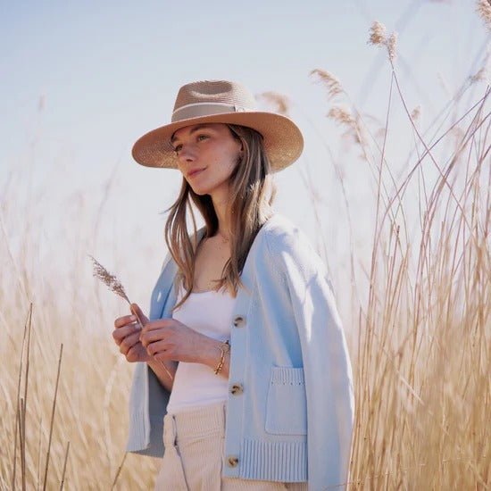 Young Ideas & Henmores - Hemley Two - Tone Ribbon Hat - Natural/Fawn - S