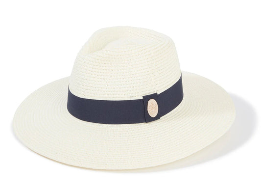 Young Ideas & Henmores - Hemley Two - Tone Ribbon Hat - Cream/Navy - S