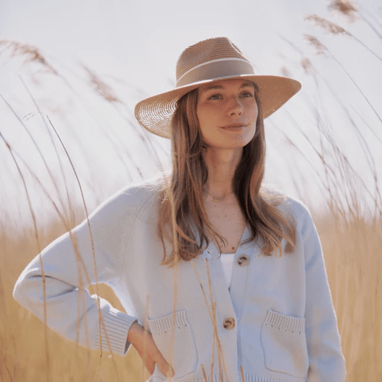 Young Ideas & Henmores - Hemley Two - Tone Ribbon Hat - Natural/Fawn - S