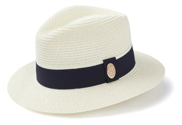 Young Ideas & Henmores - Orford Two - Tone Ribbon Hat - Cream/Navy - S