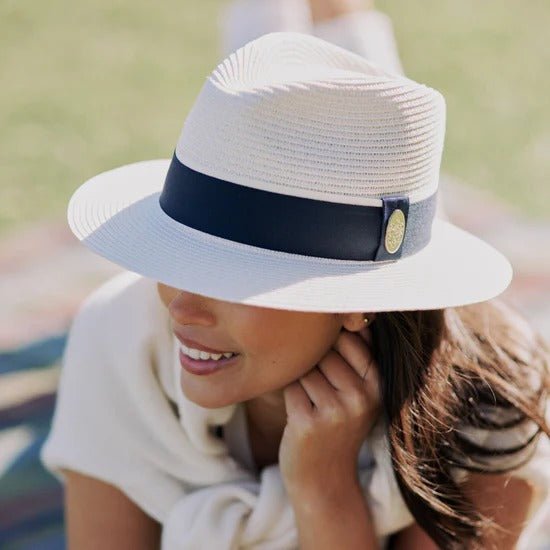 Young Ideas & Henmores - Orford Two - Tone Ribbon Hat - Cream/Navy - S
