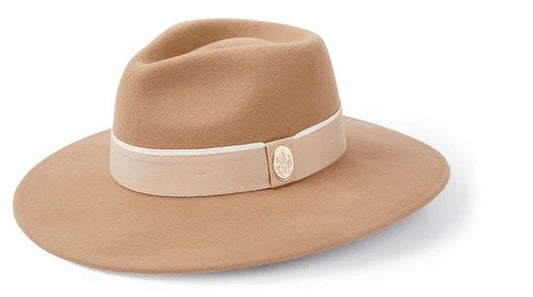 Young Ideas & Henmores - Oxley Two - Tone Ribbon Hat - Camel/Champagne - S
