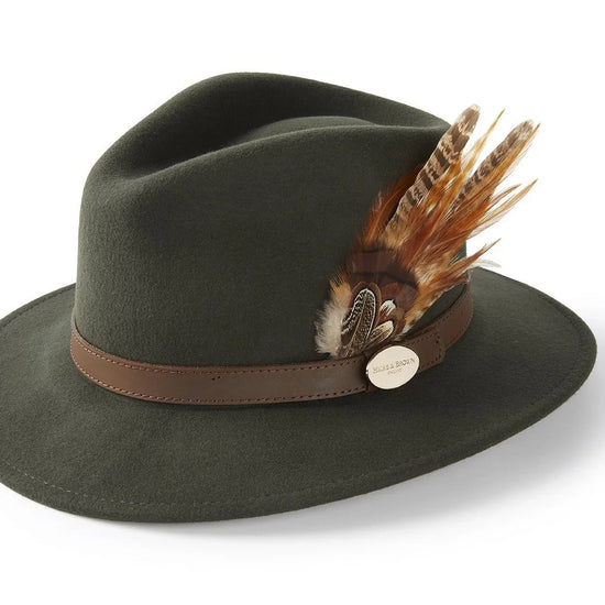 Young Ideas & Henmores -Suffolk Fedora Bronze Side Feather -Olive Green -S