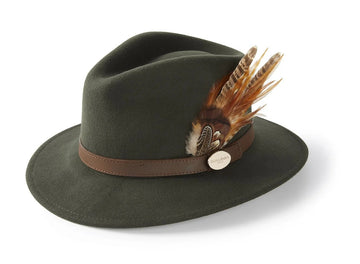Young Ideas & Henmores -Suffolk Fedora Bronze Side Feather -Olive Green -S