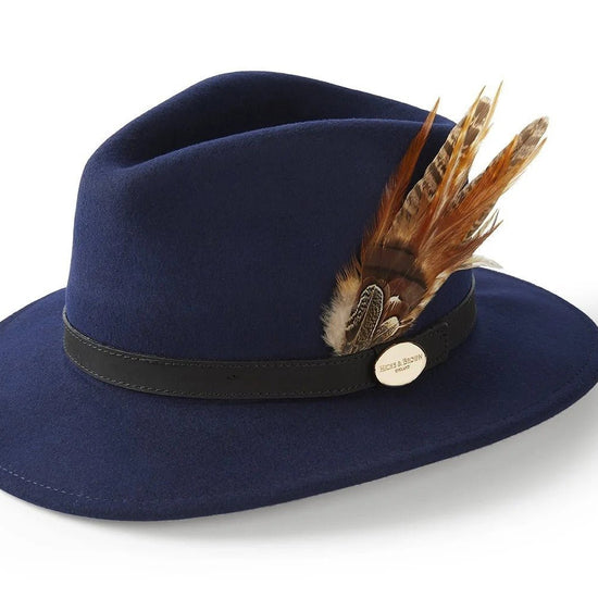 Young Ideas & Henmores -Suffolk Fedora Bronze Side Feather -Navy -S