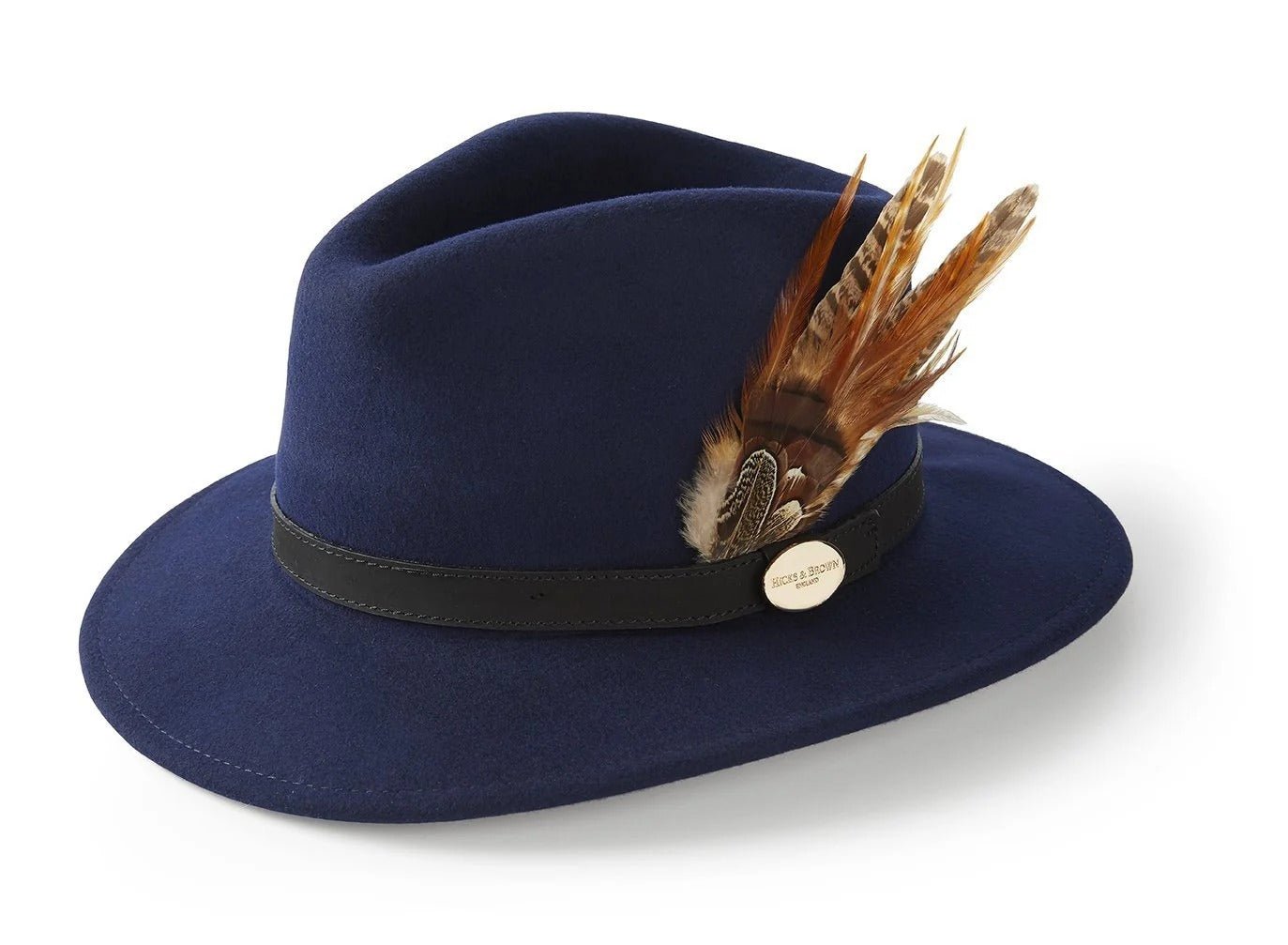 Young Ideas & Henmores -Suffolk Fedora Bronze Side Feather -Navy -S
