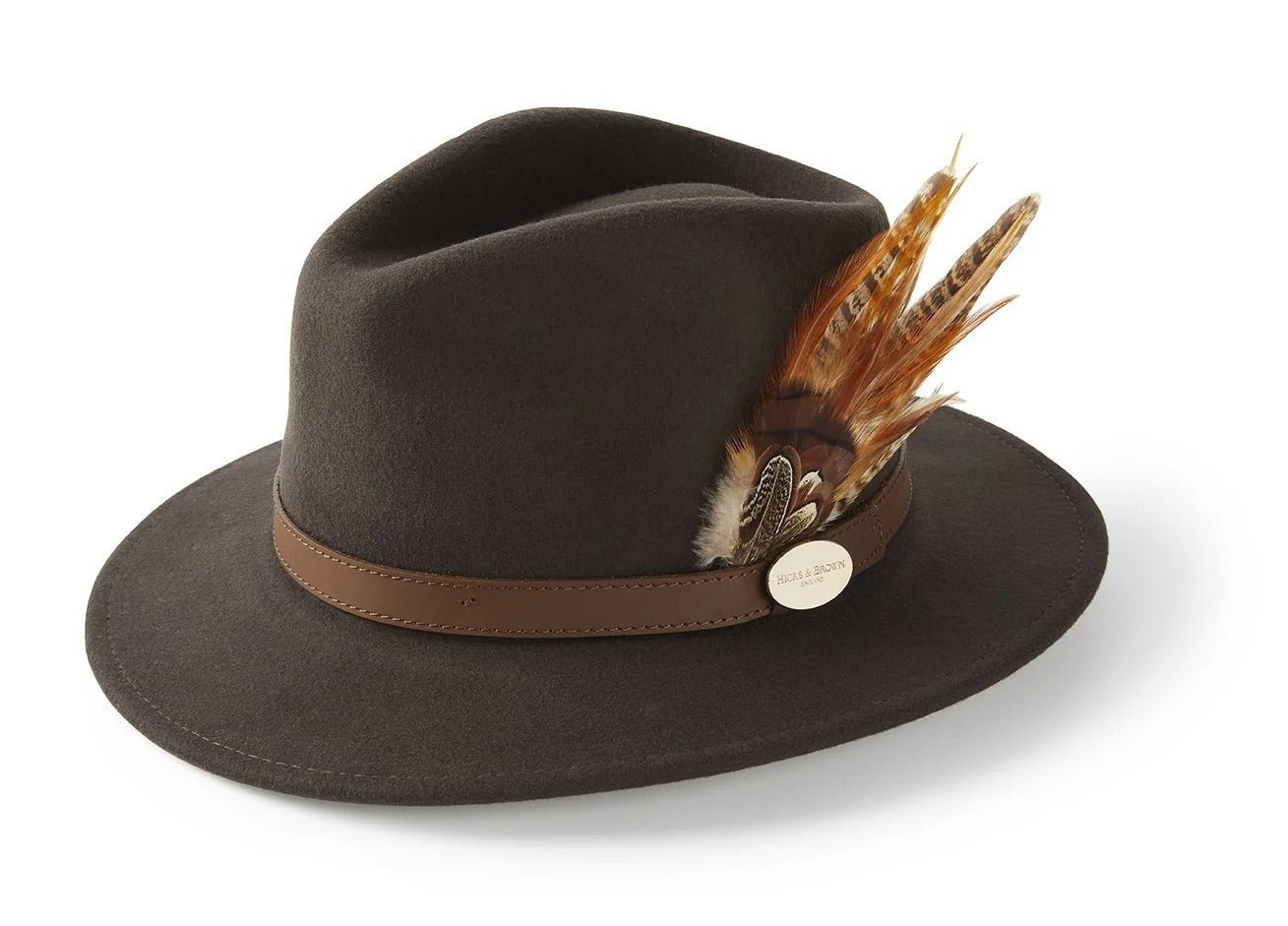 Young Ideas & Henmores -Suffolk Fedora Bronze Side Feather -Dark Brown -M