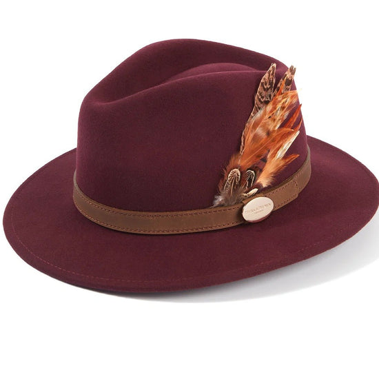 Young Ideas & Henmores -Suffolk Fedora Bronze Side Feather -Plum -S