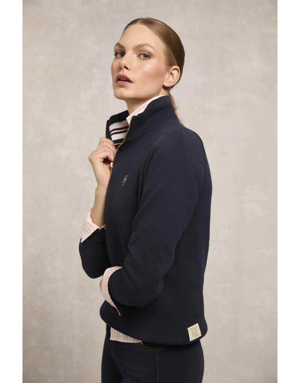 Young Ideas/Henmores - Burford Quarter Zip Neck Sweat - Ink Navy - XS