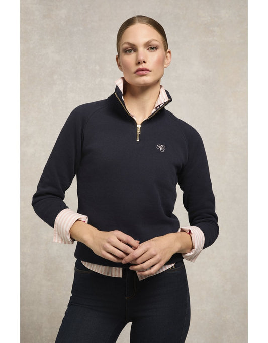 Young Ideas/Henmores - Burford Quarter Zip Neck Sweat - Ink Navy - XS