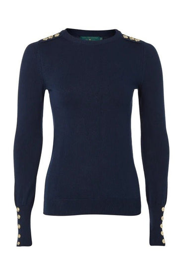 Young Ideas & Henmores - Buttoned Knit Crew Neck - Navy - S