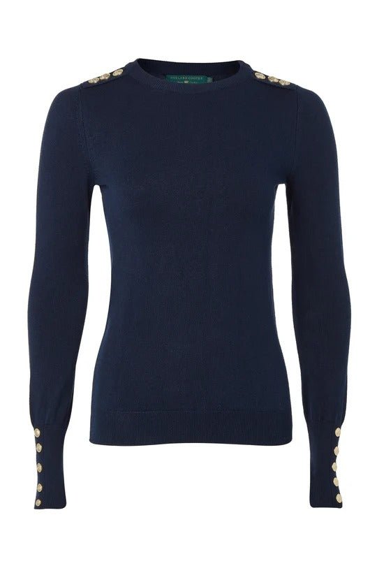 Young Ideas & Henmores - Buttoned Knit Crew Neck - Navy - S