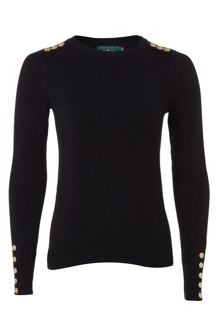 Young Ideas & Henmores - Buttoned Knit Crew Neck - Navy - S