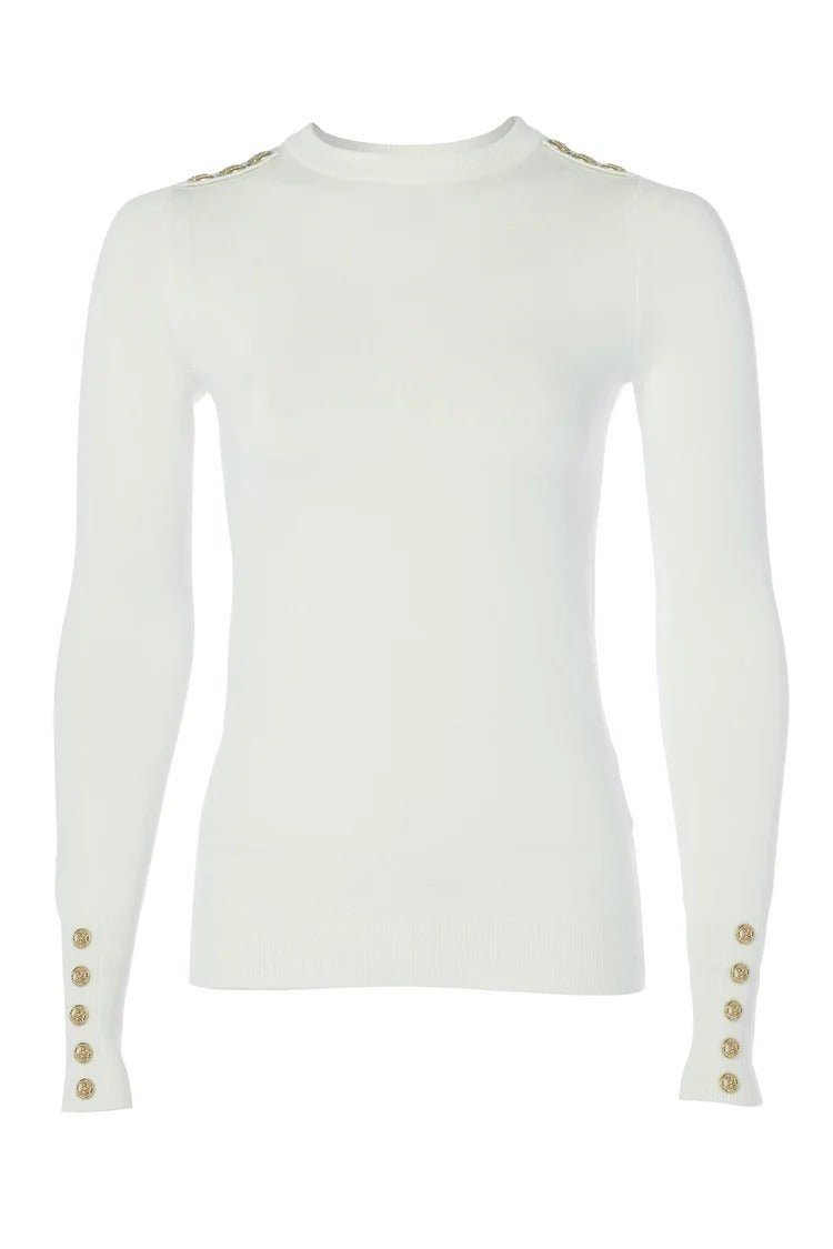 Young Ideas & Henmores - Buttoned Knit Crew Neck - Cream - XS