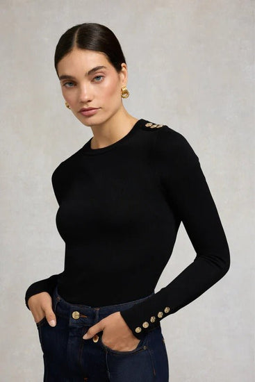 Young Ideas & Henmores - Buttoned Knit Crew Neck - Black - S