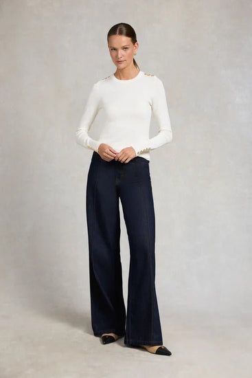 Young Ideas & Henmores - Buttoned Knit Crew Neck - Cream - XS