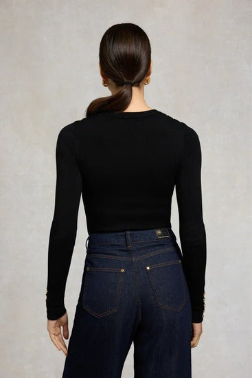 Young Ideas & Henmores - Buttoned Knit Crew Neck - Navy - S