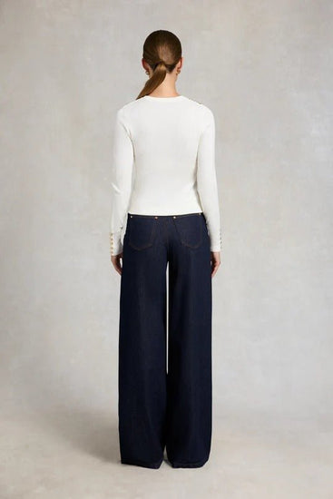 Young Ideas & Henmores - Buttoned Knit Crew Neck - Cream - XS