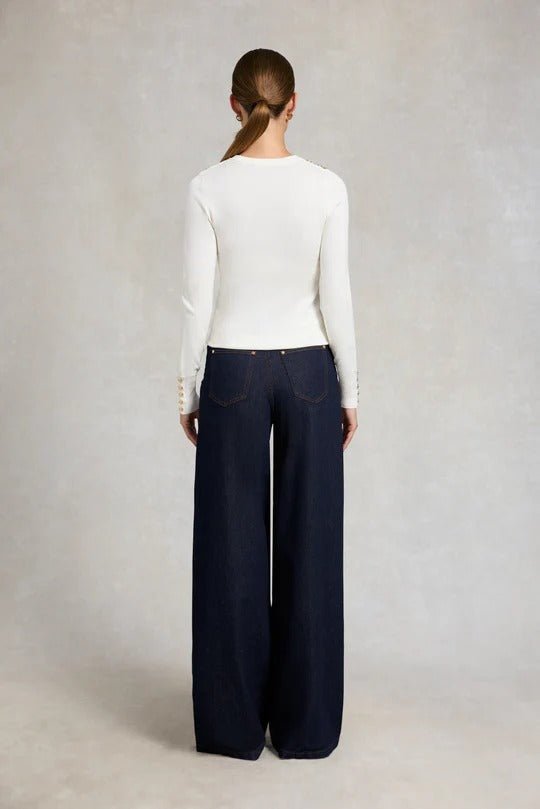 Young Ideas & Henmores - Buttoned Knit Crew Neck - Cream - XS