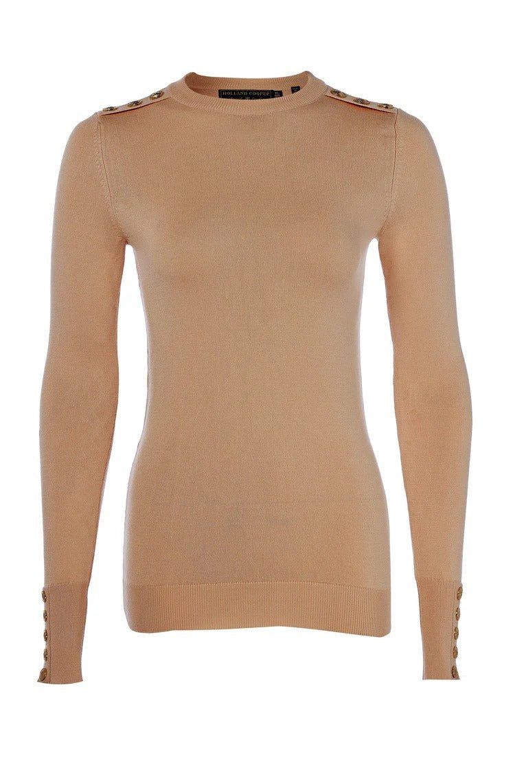 Young Ideas & Henmores - Buttoned Knit Crew Neck - Dark Camel - S