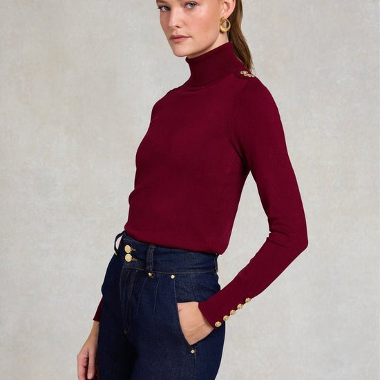 Young Ideas/Henmores - Buttoned Knit Roll Neck - wine - XS