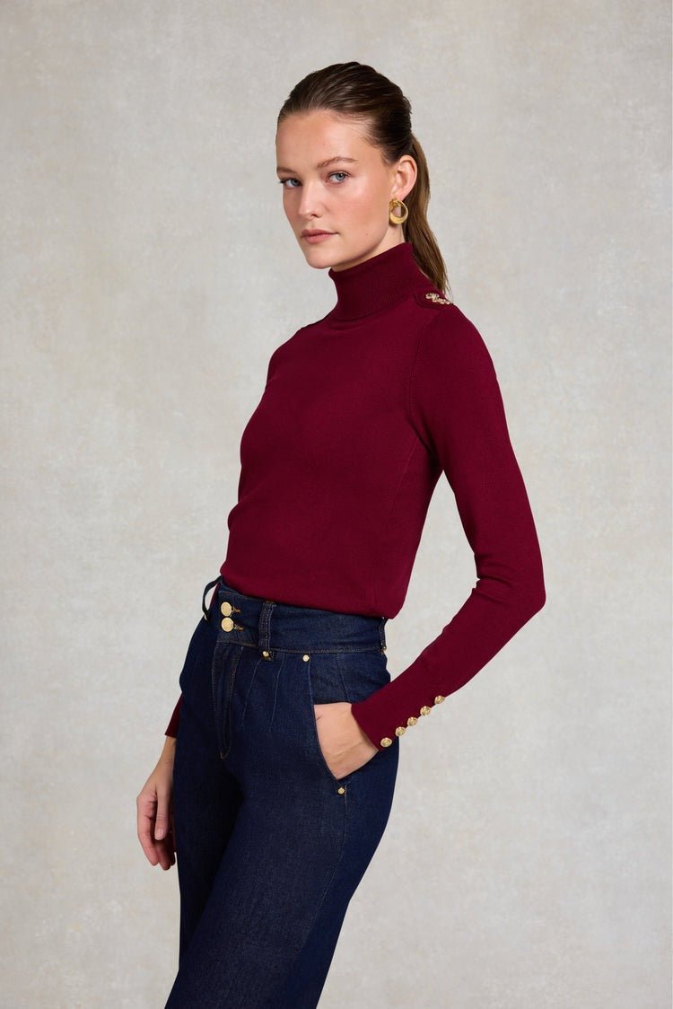 Young Ideas/Henmores - Buttoned Knit Roll Neck - wine - XS