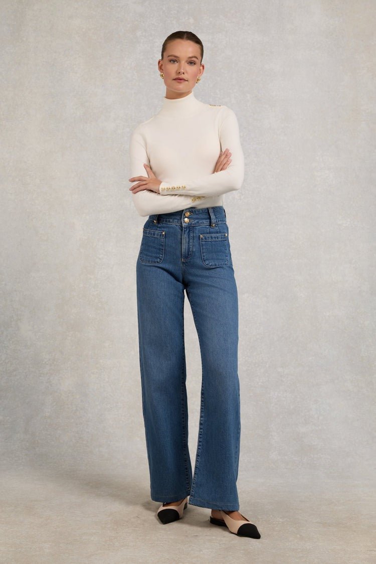Young Ideas/Henmores - Buttoned Knit Roll Neck - wine - XS