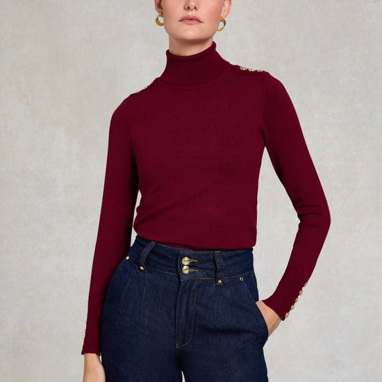 Young Ideas/Henmores - Buttoned Knit Roll Neck - wine - XS