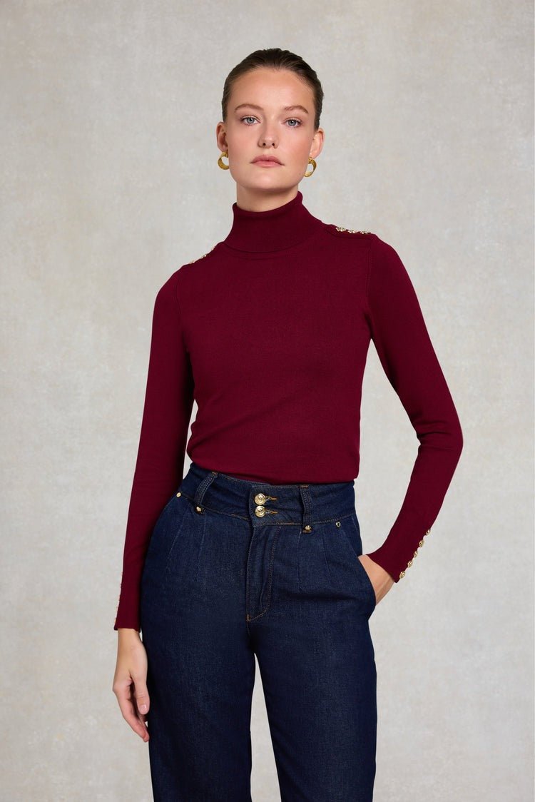 Young Ideas/Henmores - Buttoned Knit Roll Neck - wine - XS