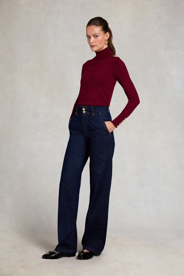 Young Ideas/Henmores - Buttoned Knit Roll Neck - wine - XS